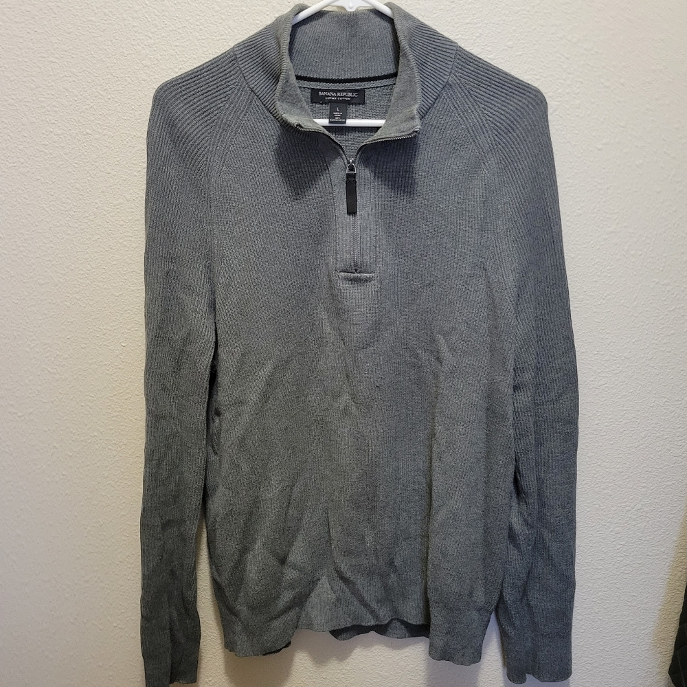 Banana Republic Men's Supima Cotton Quarter-Zip Collared Sweater Gray size Large